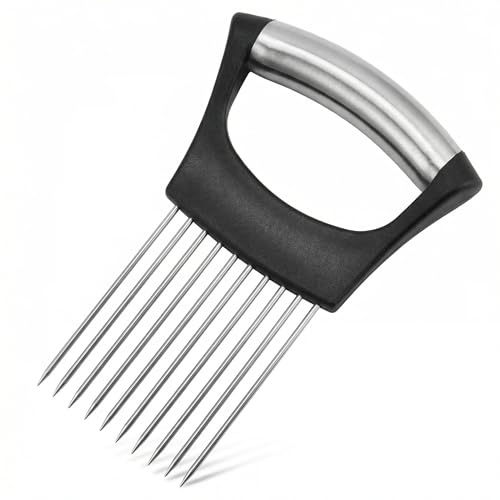 10-Pin 304 Stainless Steel Onion Slicer Holder, 14.3x9.5cm Professional Vegetable Cutter for Tomato, Potato, Lemon, Secure Grip for Uniform Slices, Rust-Proof & Easy Clean Kitchen Gadget