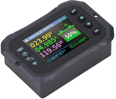 Zhjvihx Monitor Batteria, Misuratore Coulomb per con Telecomando Wi-Fi 10-100 V 600 A, Schermo LCD A Colori HD da 2,4 Pollici Tester di capacità della Batteria Voltmetro Digitale