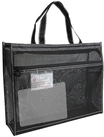 Nätväska för konsttillbehör, nätkonstväska | 40 x 30 x 4,4 tum , transparent konstförvaringsväska med handtag och dragkedja, A3-konstverkshållare för affischer, målarbok, akvarellskissbok, svart