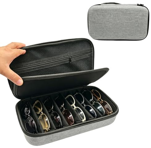 Nimblyne Brillenbox für Mehrere 8 Sonnenbrille Aufbewahrung: EVA Brillenbox für Mehrere mit Einstellbare Fächer, Sunglasses Organizer für Sonnenbrille Aufbewahrung, Uhren, Accessoires