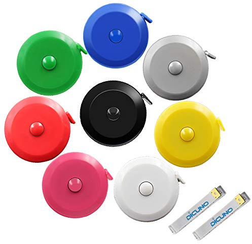 Dicuno Weiches und einziehbares Maßband, 1,5 m (60 Zoll), zum Nähen, für Handarbeiten 8 Colors Package | Maßband für Tasche, Körperschneider, Nähen, Handwerk, Stoffmaß, Farbe: Rot/Gelb/Blau/Rosa/Weiß/Grau/Schwarz/Grün