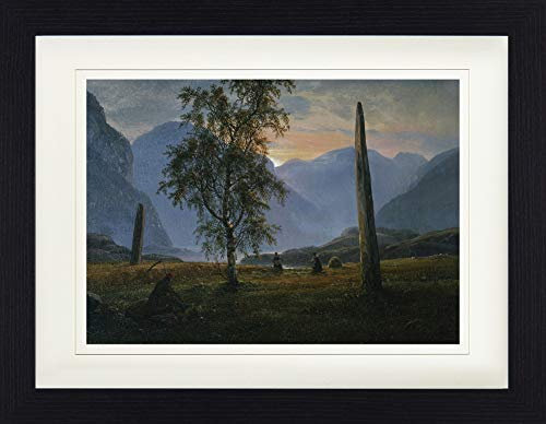 1art1 Johan Christian Dahl Poster Landschaft Mit Gedenksteinen, 1839 Gerahmtes Bild Mit Edlem Passepartout | Wand-Bilder | Im Bilderrahmen 40x30 cm