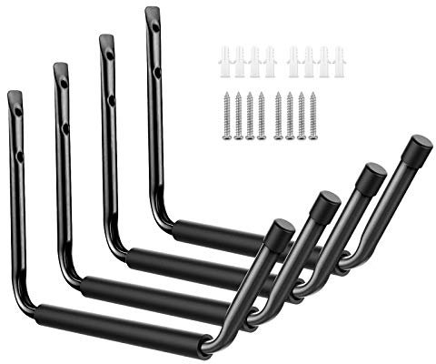 Wandhaken Garage Haken Schwerlast Storage Haken für Kajaks Leiter Fahrrad Wand-Halterung Geräte-Hake (Schwarz- 4 Stück)