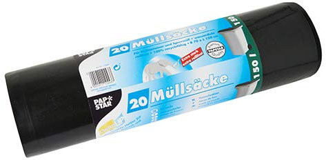 PAPSTAR 20 Müllsäcke, LDPE 150 l 150 cm x 70 cm schwarz extra stark, Sie erhalten 4 Packungen á 20 Stück (insgesamt 80 Stück)