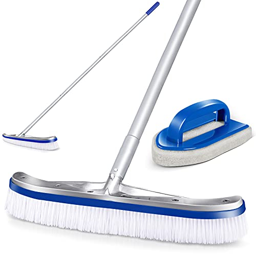 MASTERTOP 46CM Brosse Paroi Piscine avec Manche 153CM en Aluminium Balai Piscine pour Nettoyage du Mur, Fond, Angle et Ligne d'eau de Spa, Bassin