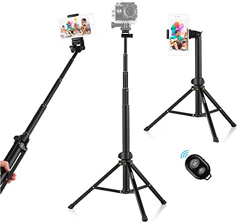Andoer Handy Stativ 150cm Leichtgewicht Wireless Selfie-Stange Selfie Stick mit 2 in 1 Halterung und Wireless-Fernbedienung Kamera Stativ für iPhone Android Samsung Huawei Smartphones