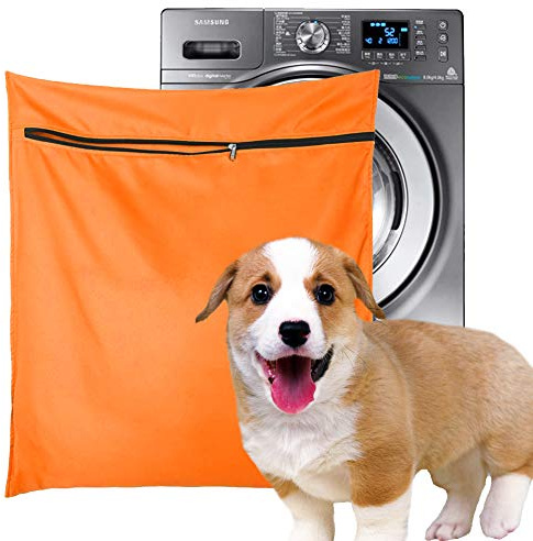 Tvättpåse för husdjur, blå filter husdjurshår husdjurskläder tvättpåse för tvättmaskin med YKK dragkedja för husdjur sängkläder filtar handdukar (stor, orange)