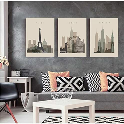 XUSANSHI Druck Leinwand Gemälde Retro Poster Paris London New York Wandkunstdrucke Aquarell Leinwand Gemälde Vintage Bilder Home Schlafzimmer Dekoration 3 stücke No Frame 50x70 cm