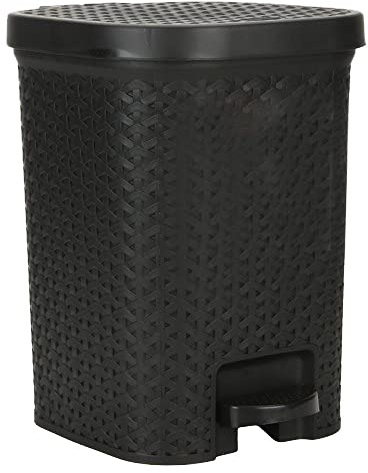7 Litre Rattan Style Square Plastic Foot Pedal Bins Household Rubbish Bin Bathroom Bins Pedal Waste Trash Bin Dustbin Plastic bin For Home Kitchen Office Bedroom Toilet Restroom (BLACK)