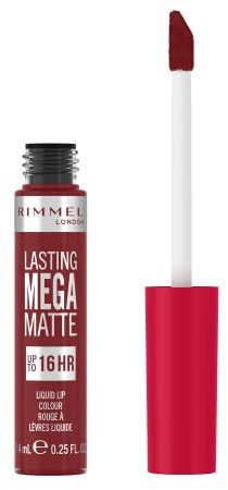 Rimmel London Rossetto Liquido Lasting Mega Matte, Rossetto Liquido a Lunga Durata per Labbra Morbide con Finish Mega Matte, Formula Vegana con Squalane e Olio di Cocco - 930 Ruby Passion, 7.4ml