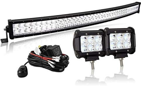 AUXTINGS LED Zusatzscheinwerfer Scheinwerfer 106 cm 240W LED Nebelscheinwerfer gebogen+ 10cm Spotlight led arbeitsscheinwerfer mit Kabelbaum für Geländewagen ATV AWD SUV 4x4 Pickup,12V 24V