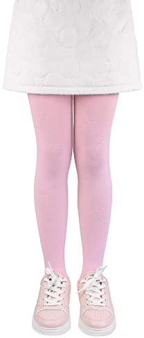 L&K-II medias de ballet niña medias danza con pies 80 DEN microfibra opaca coloreada con puntilla y estampado de flores 2779 Rosa claro 134-140