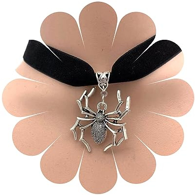 Cimenexe Punk-Halskette mit schwarzem Samt-Spinnen-Halsband, Samt-Spinnen-Anhänger-Halskette, silberne Spinnen-Kragen-Halskette, Gothic-Halloween-Halskette, Schmuck für Frauen und Mädchen, Geschenke