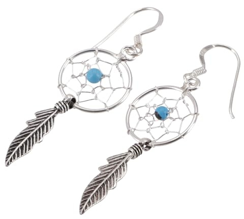 GURU SHOP Silberohrringe mit Traumfänger Ohrringe Türkis, Modell 1, 4x1,2 cm