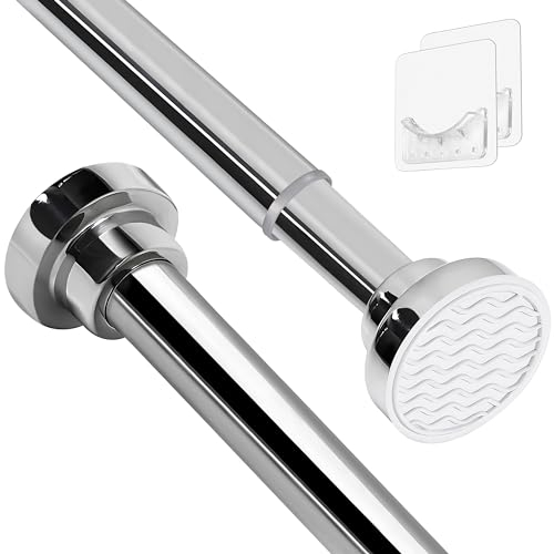 Stainless Steel Extendable Shower Curtain Rod Tension Pole (130cm-193cm), including 2 Holders,Net Voile Curtains Rail,Adjustable Telescopic Rods Extendable for Kitchen Cupboard Bathroom Window
