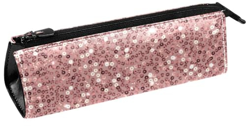 VAPOKF Federmäppchen mit rotgoldenen Pailletten auf rosa Stifteetui, Schreibwaren-Tasche, Kosmetiktasche, kompakte Reißverschlusstasche, multi, 5.5 ×6 ×20CM/2.2x2.4x7.9 in, Taschen-Organizer