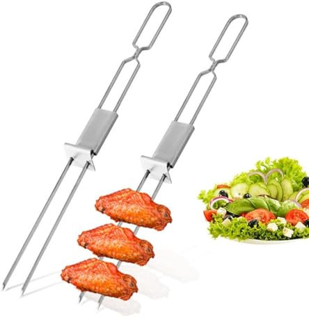 König Design Premium Edelstahl Grillspeieße mit Schiebemechanismus, Schaschlikspieß, Rostfrei und Wiederverwendbar, Ideal für Kebabs, Schaschlik und Grillpartys, 32 cm, 2er Set
