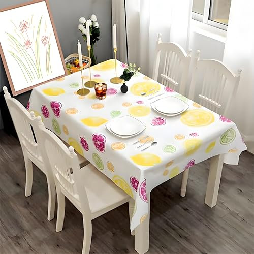 yayafunfun Plastic Tablecloth 137 * 180cm Waterproof Lemon PVC Wipeable Rectangular Table Cover, Fruit Cover Wipe Clean Oil Cloth Outdoor Indoor Tablecloth for Party,Picnic