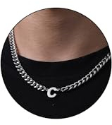 Esmoly Collana Uomo Argento Oro Nero Collana 6.5mm Cubana con Lettere A-Z 18+2 Inches 316L Acciaio Inossidabile 6.5mm Cuban Chain Regalo Uomo (Argento C)