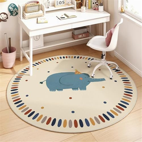 Teppich für Kinderzimmer Wohnzimmer Schlafzimmer Kurzflor Kinderteppich Jungen Mädchen Deko Bettvorleger Crawling Mat Rug Waschbarer Spielteppich Shaggy Teppich Tier Elefant (Creme 1, 120x120cm)