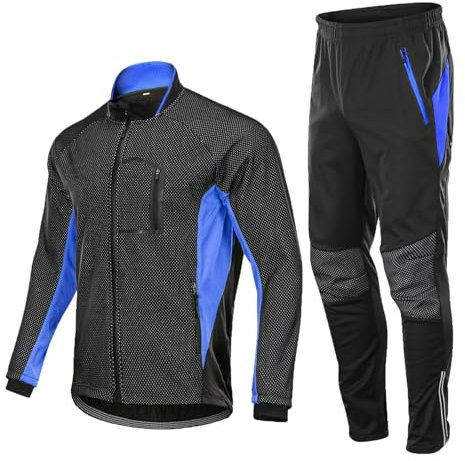 RCLONGEU Tuta Antipioggia da Uomo Donna,Tuta Moto Impermeabile Antivento,Giacca da Pioggia da Esterno e Pantaloni Abbigliamento per Ciclismo Escursionismo in Campeggio (Blu,M)