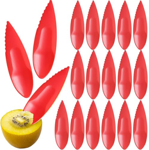 16 Pezzi Kiwi Frutta Cucchiaino,Kiwi Cucchiaio di Plastica Cucchiaio di Kiwi Peeler Cutter,Kiwi Spoon,Accessori Cucina,Cucchiaio Splitter per Tagliare Pompelmi,Kiwi e Mele(Rosso)