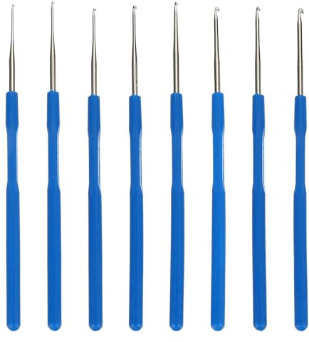 PATIKIL Set med virkade krokar, 8 st virkkrokar av penntyp ergonomiskt stickningskrokkit nålar för virkning garn hantverk händer början gör-det-själv-tillbehör, blå