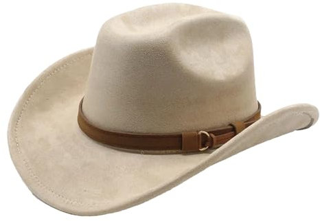 Cowboyhut für Damen und Herren, Baumwolle, breite Krempe, verstellbar, flache Kappe, Partykleid, beige, 7/7 1/8