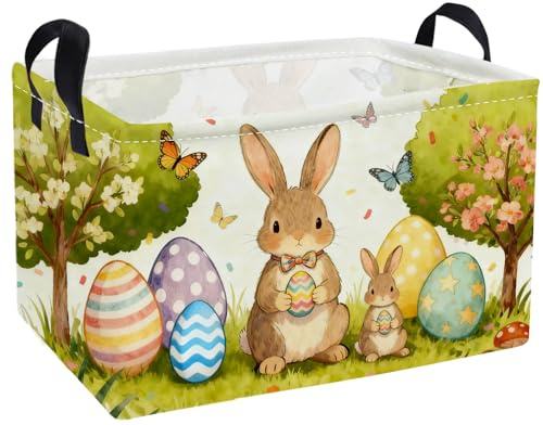 Essme Rectangular Easter Basket, Kids Storage bin Organizer with Handles for Easter Decor,Shelf Basket,Toy Organizer,Easter Baskets.(Cute Easter Basket)