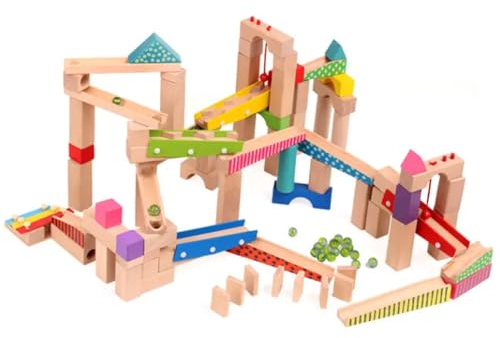Pista de canicas de madera, 100 piezas, pista de bolas grande, bloques de construcción, juguetes, juguetes de habilidades motoras, juguetes para niños a partir de 3 años, juguete educativo de
