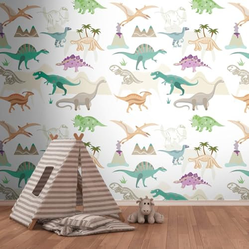 Profhome Kindertapete 391941-GU Vliestapete creme grün lila beige Fototapete 0,53 m x 8,80 m / 4,45 m2