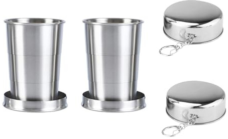 Lot de 2 tasses pliantes en acier inoxydable avec couvercle, 150 ml