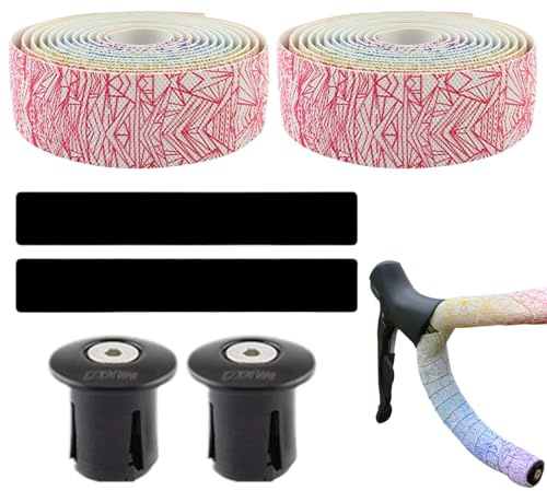 Lenkerband - Selbstklebendes Griffband Für Tourenräder & Fahrrad Zubehör | Weiches Rutschfestes Lenkerband Mit Endkappen & Geometrischem Design Für Rennrad, Mountainbike & Outdoor Fahrten