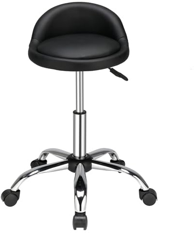 LEADZM Rollhocker mit Rückenlehne 360° drehbar Schwarz | Höhenverstellbar für Salon Büro Massageräume