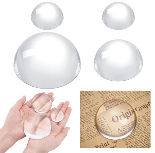 NBEADS 4 Pcs 3 Sizes Glass Paperweight Reading Magnifying, Crystal Dome Magnifier Paperweights Optical Half Ball Lens for Paper Pocket Hand Photography Decoration