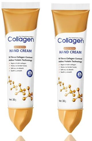 2 Pcs Collagen Hand Cream for Women – Nourishing and Moisturising for Dry, Cracked Hands – Softens Skin, Improves Texture – Lightweight, Fast Absorbing, Non-Greasy – All Skin Types (2pcs)