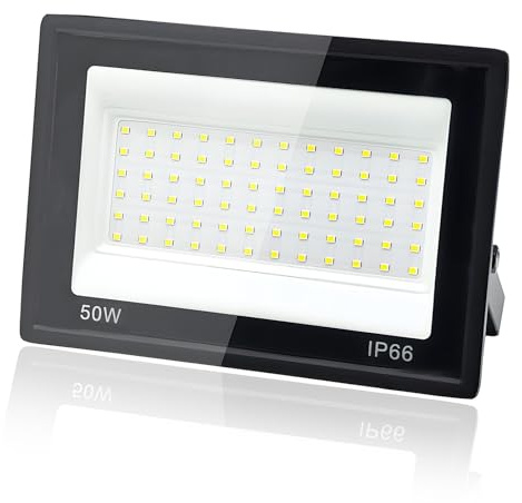 Tkdaksy LED-strålkastare för utomhusbruk, 50 W, 1 m kall vit kabel, 6 500K, LED-spotlight, IP66, vattentät, för trädgårdar, terrasser, gårdar, balkonger, parker, garage, fabriker, fyrkantig
