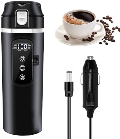 WIYETY Bouilloire électrique de voyage pour voiture : bouilloire portable pour voiture, mini bouilloire de 500 ml, anti-fuite, en acier inoxydable, pour thé, café, lait de bébé, voiture