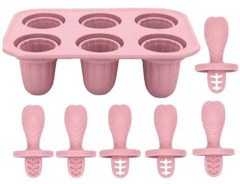 Molde ergonómico de silicona rosa de 6 cámaras, para la dentición, apto para lavavajillas, para helado, chocolate, helado, hogar, vacaciones, cumpleaños