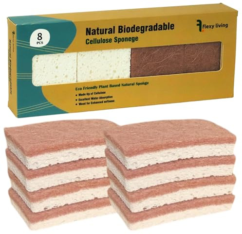 8 Pack Eco Sponges Washing Up Made From Natural Cellulose Kitchen Sponges | Plant-based kitchen sponges absorbent, biodegradable, suitable for dishes, pans, glassware, and everyday kitchen cleaning