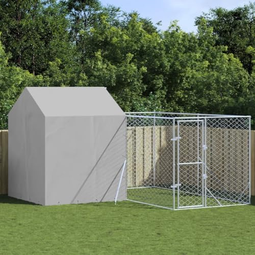HOMEELIKE Outdoor-Hundezwinger mit Dach Silbern 4x4x2,5m Verzinkter Stahl