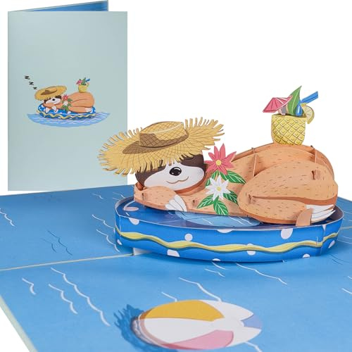 Sweetpopup® 3D Pop-Up Karte Faultier im Pool – Lustige Glückwunschkarte für Geburtstag, Urlaub & Relax-Momente – Geschenk für Frauen & Männer (124)