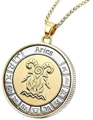 Aries Necklace Horoscope Gifts for Women Men, 18K Gold Silver Plated Tarnish Free Zodiac Pendant Necklaces, Ready-To-Gift for Wife Husband Girlfriend Boyfriend Mom Daughter Birthday Christmas Valentine Anniversary