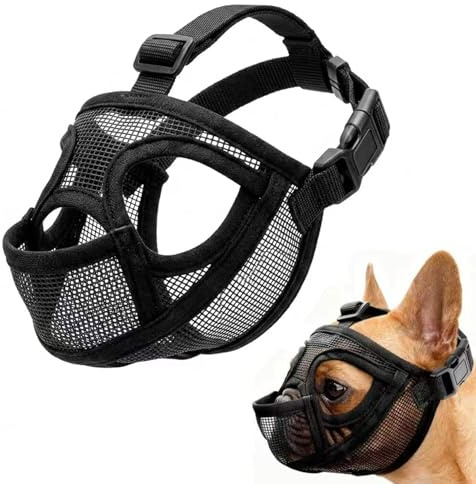 Maulkorb Französische Bulldogge, Maulkorb Kleine Hunde, Verstellbarer Mittlere Hundex, mit Zunge Strecken, Bulldogge Anti Bellen und Biting, Abgeflachter Schnauze (Schwarz)