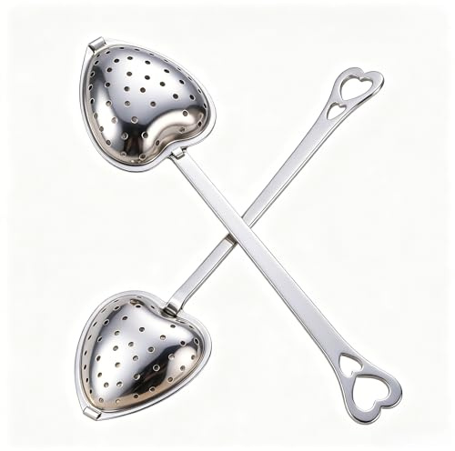 Satiskid 2 Pack Heart Shaped Tea Strainer, 304 Stainless Steel Loose Leaf Tea Infuser, Fine Mesh Tea Filter for Cup Mug Teapot, Reusable Tea Accessories for Daily Brewing (5.91 Inch)