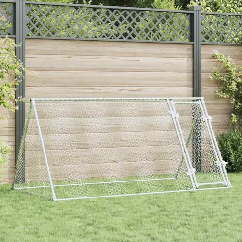 QUAHEAS Galvanised Steel Chicken Cage Silver 200 x 105 x 91 cm with Swing Door and Lock, Weatherproof Enclosure for Chickens, Rabbits, Guinea Pigs, Outdoor and Garden