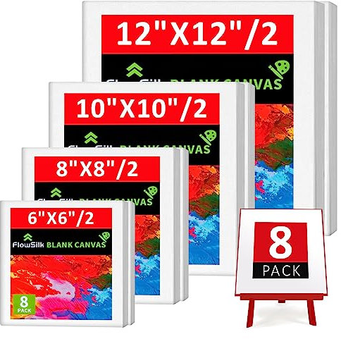 Blank Canvas Boards for Painting, Set of 8 Art Square Canvas Frame Panels, Board Stretcher Academy Acrylic Oil Water Painting, Stretched Wooden Frames, 100% Cotton, Canvases for Kids & Artist
