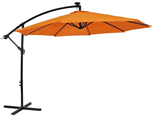 Sunnydaze 10-Foot Solar Offset Patio Umbrella with Lights, Tangerine