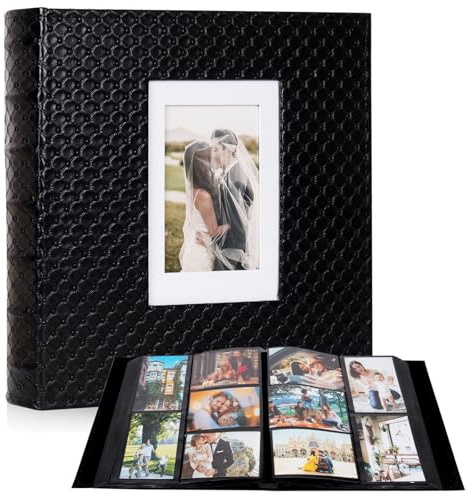 RECUTMS Photo Album for 4x6 Pictures 600 Pockets Black Inner Page Button Grain Leather Cover of Large Capacity Pictures Album Book Birthday Christmas Wedding Anniversary Memory (Black)