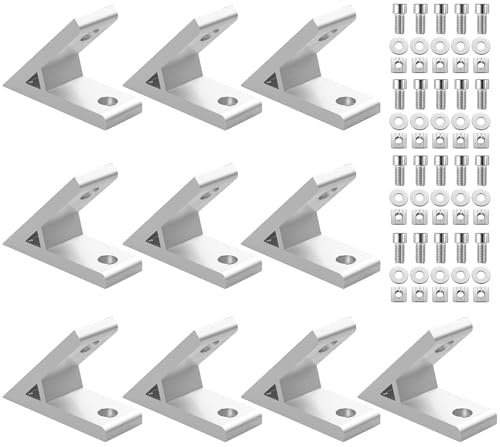 EYPINS 10 Pcs Aluminium Angle Connectors, 45 Degree Corner Angle Mounting Material, Aluminium Profile 3030 M8 T-Nut Screws, Construction Profile for DIY Projects 3D Printer